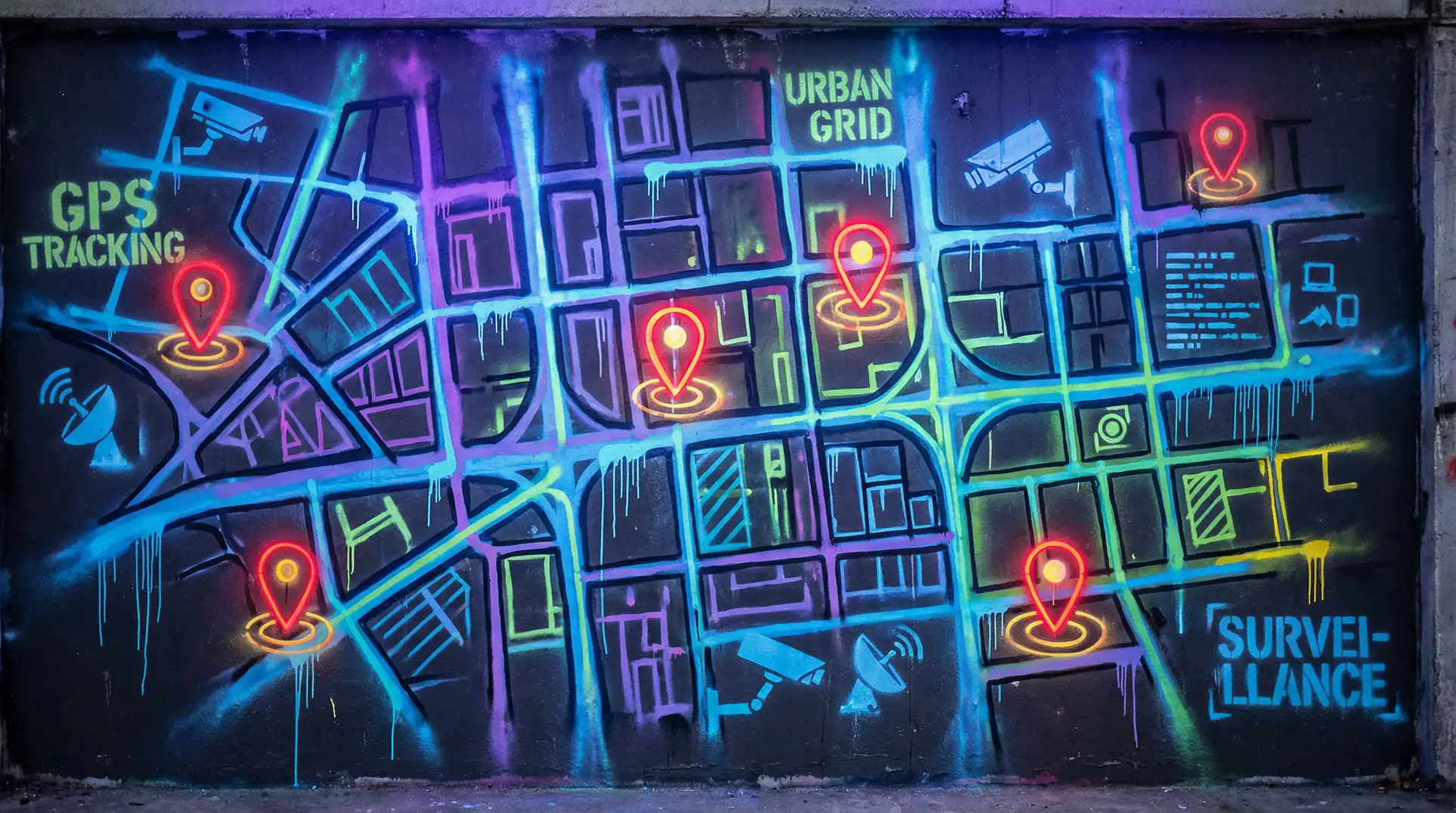 一屋暗灯 狗仔追踪地图 - 城市涂鸦风格